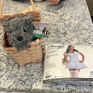 Dorothy Halloween Dreamgirl Blue and White Costume with Toto Basket